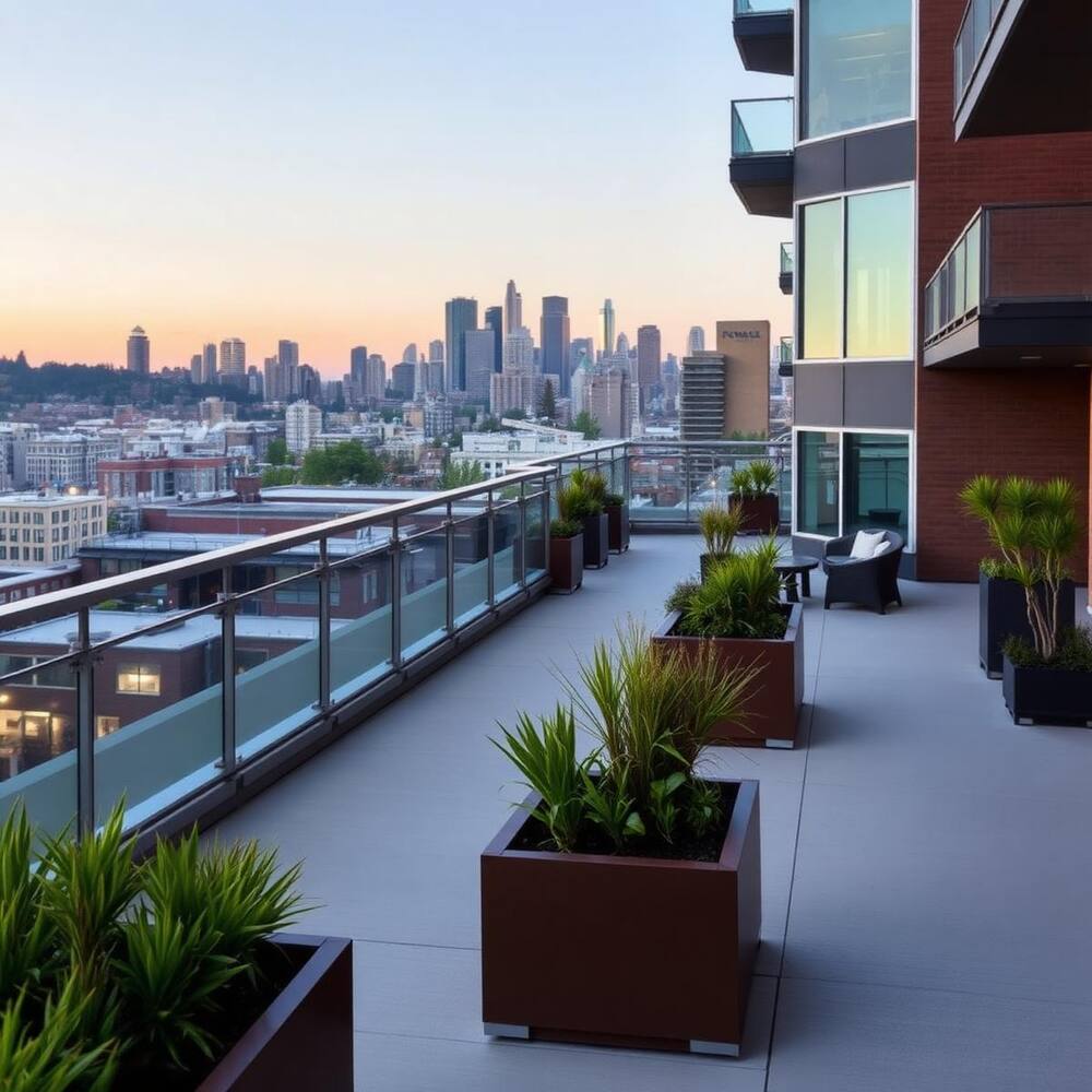 Apartment building rooftop common area